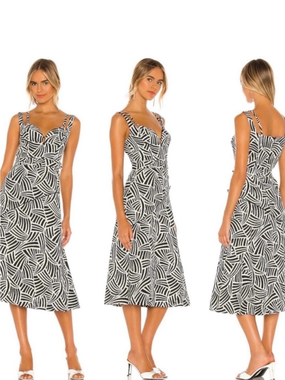EUC Alexis Minasa Midi Dress Onyx Wave Black  Beige  Size XS beautiful